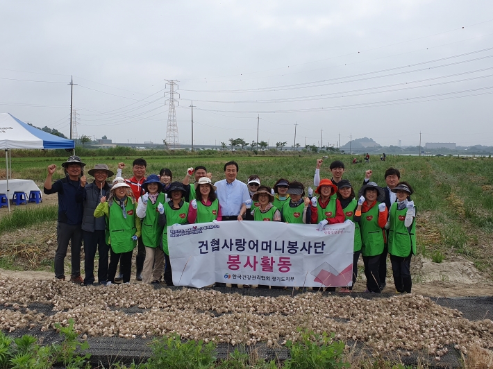 온수골마을에서 농촌일손돕기 봉사활동을 실시한 한국건강관리협회 경기도지부 직원들.