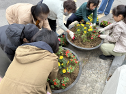 손바닥정원 지킴이와 대유평마을 그린정원팀이 정원을 정비하고 새로 초화류를 식재하고 있다.