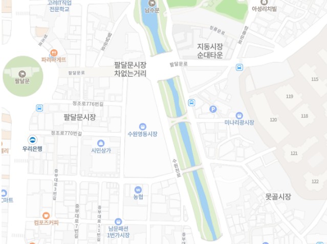 수원새빛세일페스타가 진행하는 수원시장 지도 일부 ( 출처: 네이버 ) 