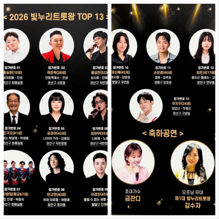 제2회 2026 빛누리 트롯왕 본선 출연진 13팀