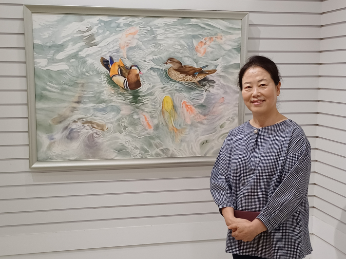 이종숙 작가와 원앙새, 비단잉어의 <사랑> 작품