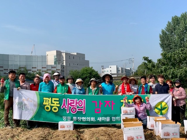 새마을지도자협의회 감자캐기 후 기념촬영