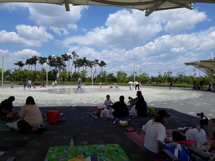 중보들 공원 바닥분수는 여름철 아이들이 즐길 수 있는 최고의 놀이터다.