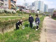 수원천변에서 봄맞이 환경정화활동 중인 세류2동 주민자치위원회