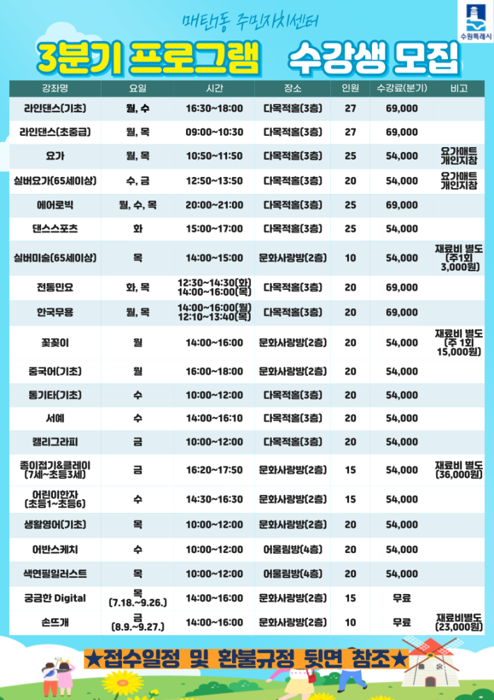 2024년 매탄1동 3분기 주민자치센터 프로그램