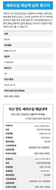 모바일 전자고지시스템을 활용해 발송하는 지방세·세외수입 체납안내문 예시