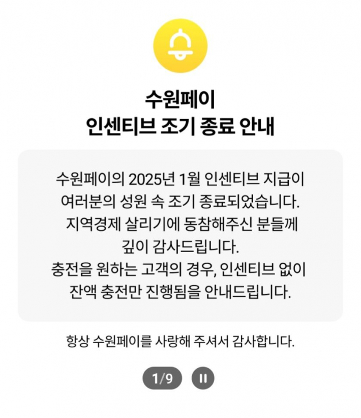 새해 첫날 반나절 만에 조기 종료된 '수원페이 인센티브' 확대