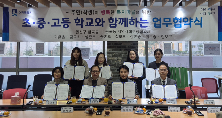 사진1. 학생이 행복한 복지마을 업무협약 단체사진