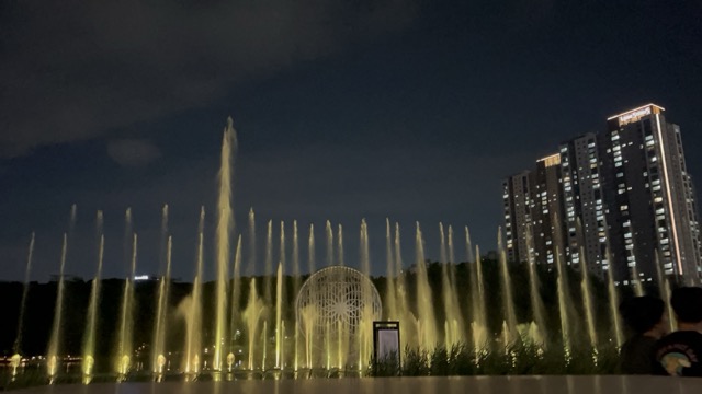 동탄호수공원은 여름밤 오후 8:30부터 30분간 분수쇼를 하는 시간에는 주변이 시원해지며 돗자리 등을 가져와 기다리는 가족과 연인들이 많다