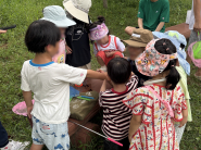 아이들이 매미를 해설가님의 손에 올려놓고 관찰하는 모습. 아이들 모두 눈빛이 반짝였다.