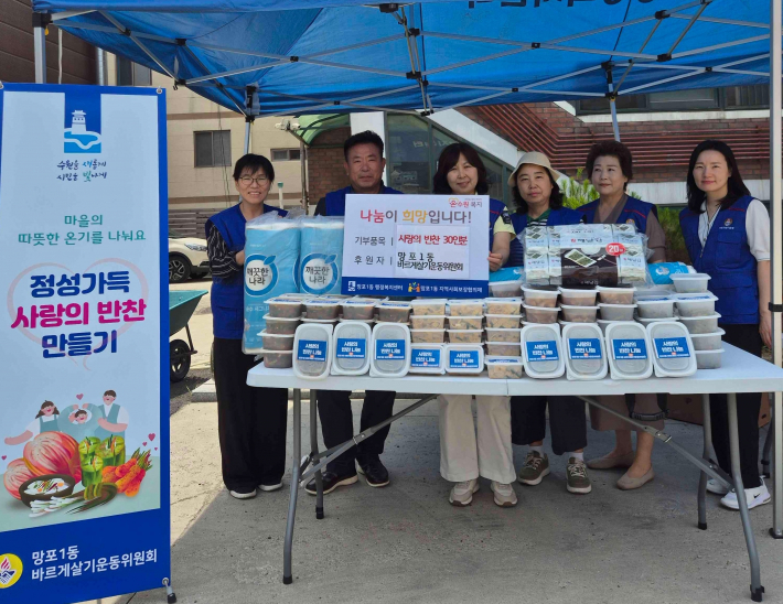 망포1동 바르게살기운동위원회에서 망포1동 행정복지센터에 반찬을 전달하고 있다.