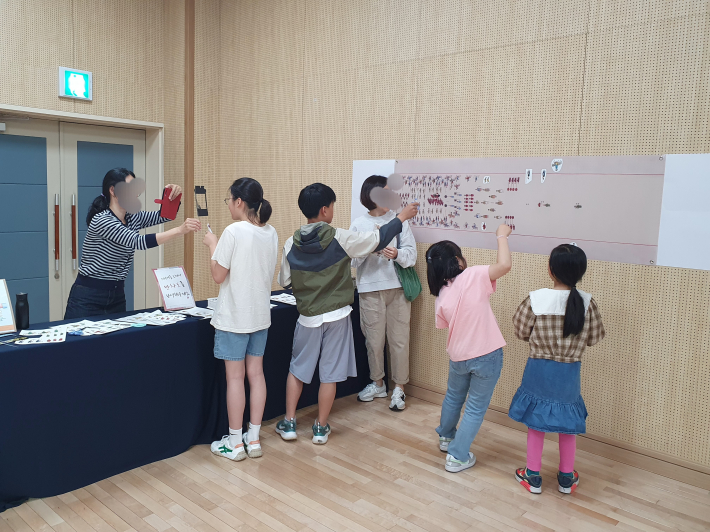 반차도 스티커를 붙이고 기념사진을 찍는 시민들 