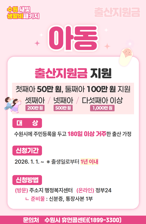 수원 새빛 생활비 패키지 '출산지원금'