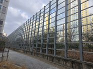 조류 충돌 방지 테이프가 부착된 영통아이파크캐슬1단지 방음벽