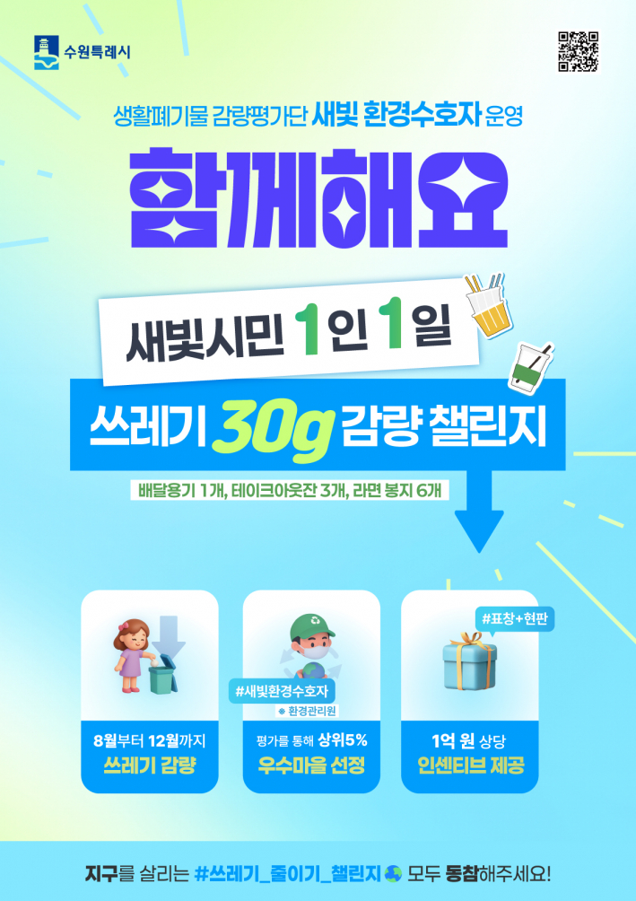 수원시 쓰레기 감량 챌린지를 홍보하는 포스터.