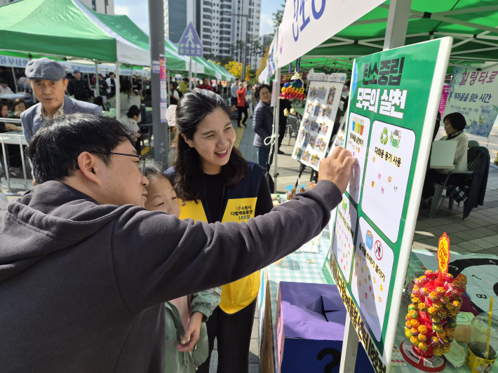 지역주민들이 탄소중립 실천 다짐을 하고 있다. 