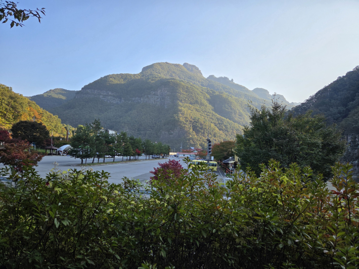 캠핑장을 바라보는 산