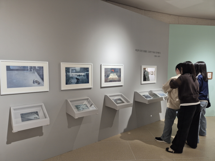 거울이 걸린 전시 코너, 작품 감상과 함께 기념사진을 찍으려는 관람객들로 줄이 이어진다.