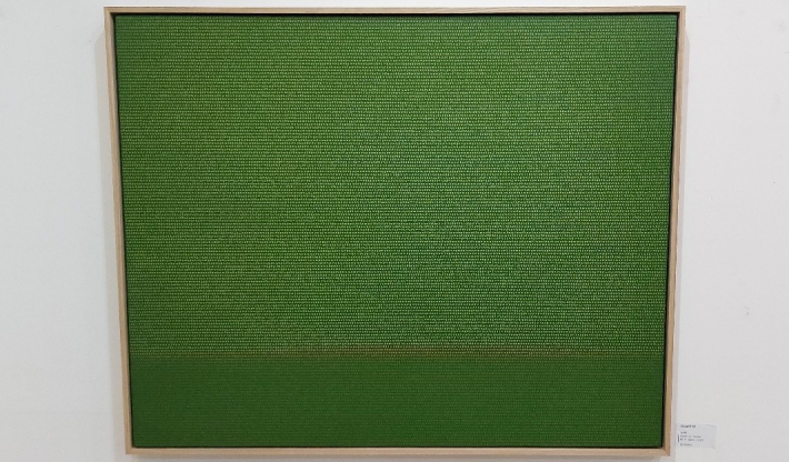 문수만 작품 Cloud-2281. 작가의 해설을 통해 작품에서 쌀알 12,000개와 노을을 보았다. 