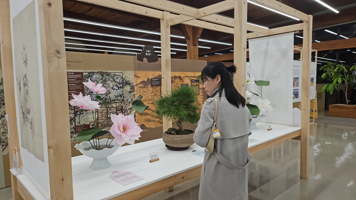 관람객이 정조가 사랑한 식물들을 유심히 보고 있다.