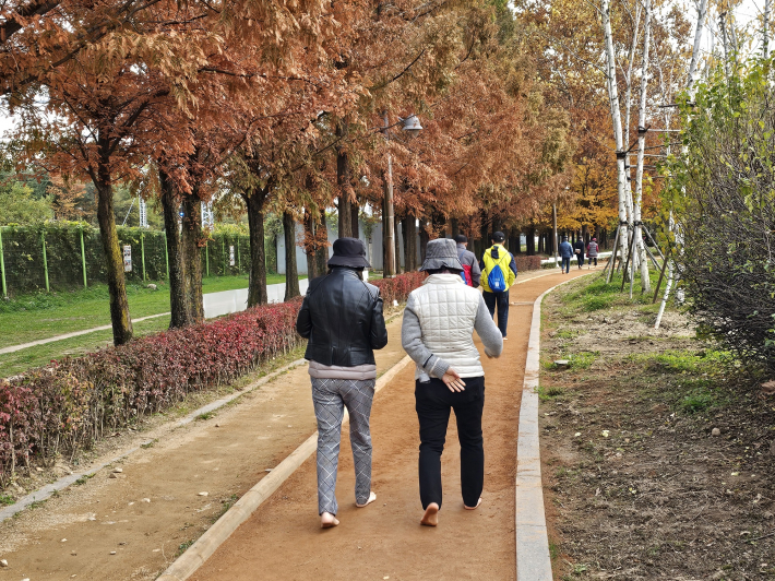 시민들이 행사후 자료로이 걷는 광경