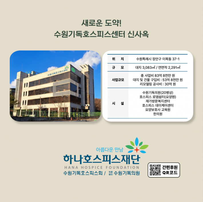 수원기독호스피스센터 신사옥 전경 및 개요