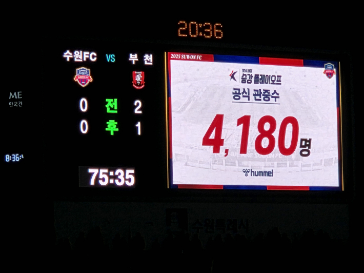 PO 승강 2차전 공식 관중 수 4,180명 