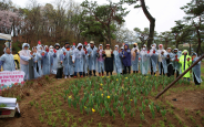장안구 손바닥정원단과 함께 노송공원 맥문동정원 봄맞이 가드닝을 추진한 모습이다.