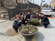 연무동 주민자치회가 연무동 관내 꽃동산 조성을 위해 꽃을 식재하고 있다