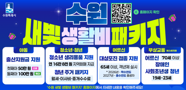 2026년부터 시작된 '수원시 새빛 생활비 패키지' 홍보물.