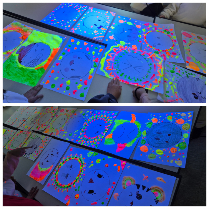 만든 감정 표현 활동지에 할로겐등 비춰 보기