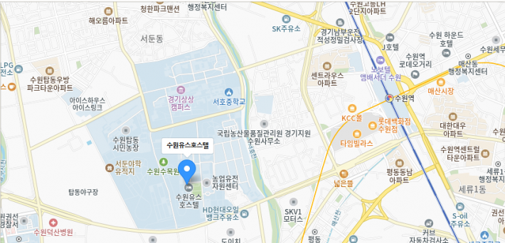 수원유스호스텔 찾아오시는 길(출처, 수원유스호스텔 홈페이지 지도)