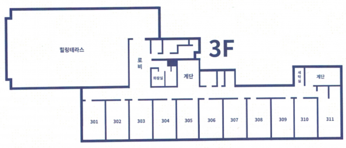위치 수원유스호스텔 본관동 3층 301~310 (출처, 새빛호스텔 입소안내 홍보 리플릿)