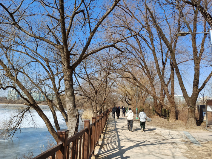 추운 겨울에도 둘레길에는 산책하는 사람이 끓기지 않는다.