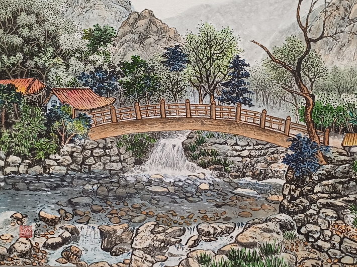 개울 다리', 33.0✕24.0cm, Watercolor on paper