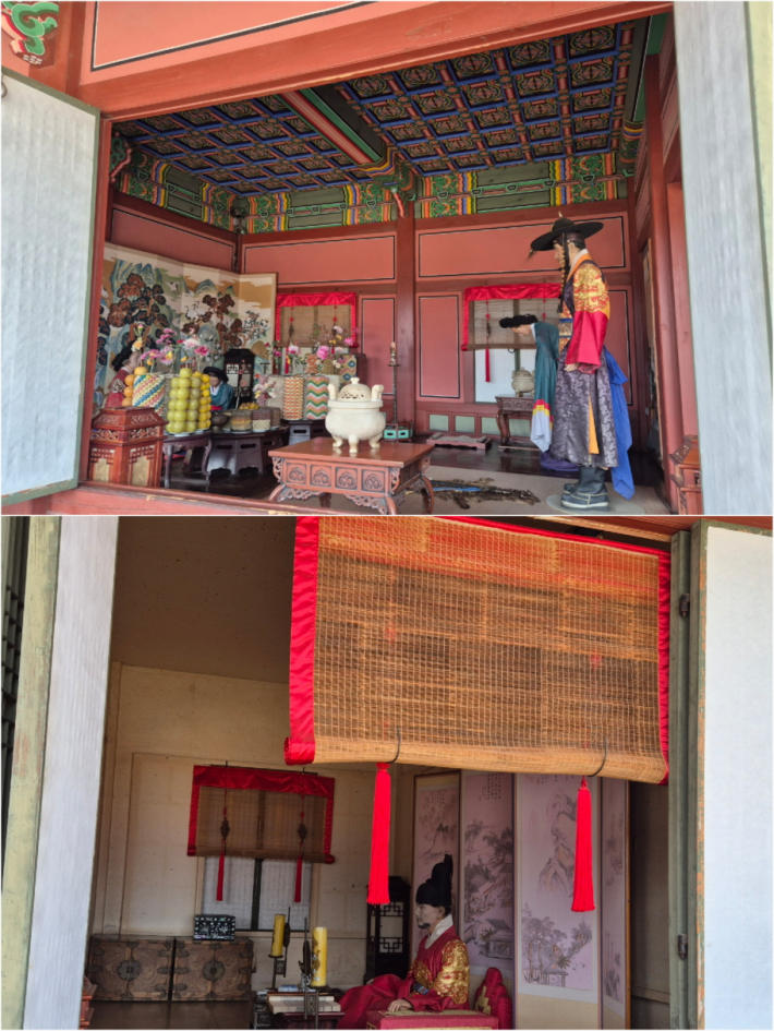 잔칫날의 혜경궁 홍씨와 평소의 정조가 한 공간에 나란히 재현되어 있다.