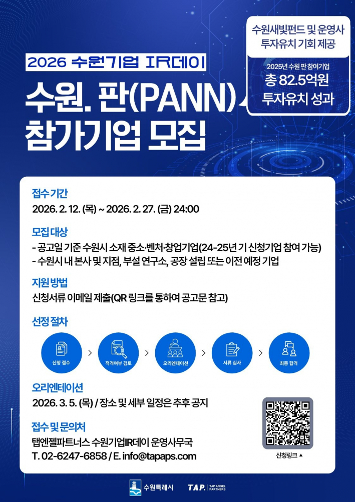 2026 수원기업 아이알(IR)데이 수원.판(PANN) 홍보물.     