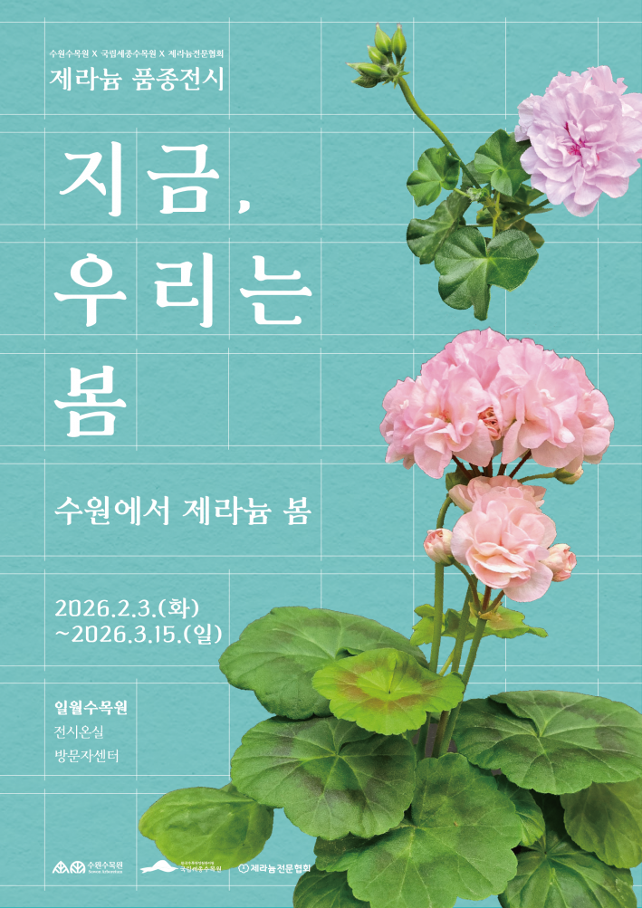 일월수목원 제라늄 품종 전시 '지금, 우리는 봄'의 일정과 장소 등 세부 정보를 담은 공식 안내 포스터