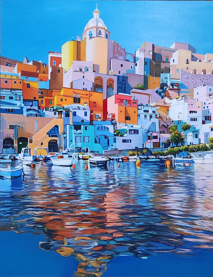 곽용자 작가의 대표 작품을 가까이서 촬영하여 색감과 질감을 강조한 사진이다.