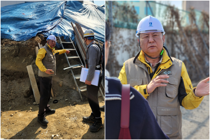 안전검사 중인 김민권 위원의 모습(좌)과 인터뷰 진행 중인 모습(우)