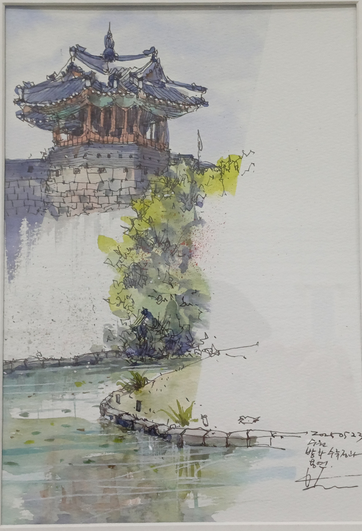 방화수류정 풍경, 41.5×32.5cm, pen & water colors