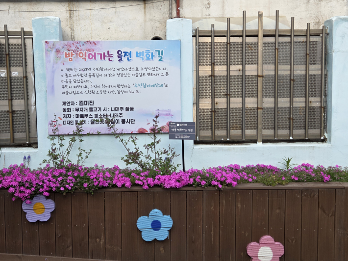 꽃잔디가 핀 아름다운 손바닥 정원