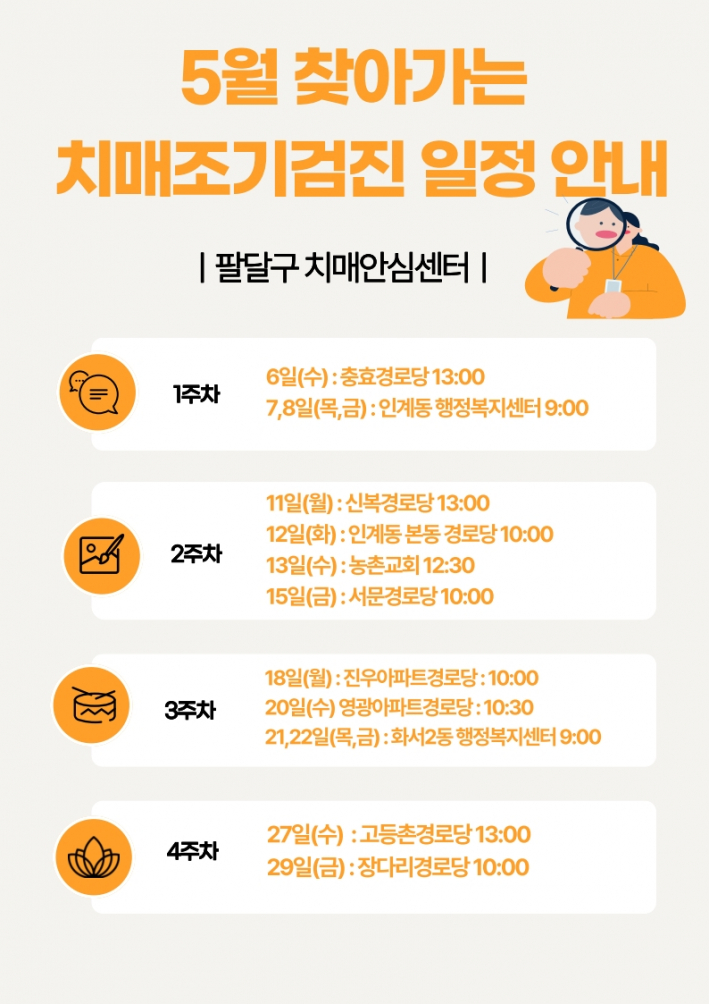 5월 찾아가는 치매조기검진 일정 안내문