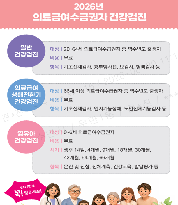 2026 의료급여수금권자 무료 건강검진 안내