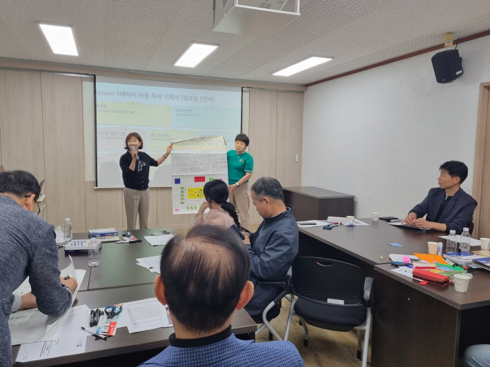 송죽동 주민자치회가 마을축제 교육 후 직접 송죽골 문화축제를 기획하고 있다.