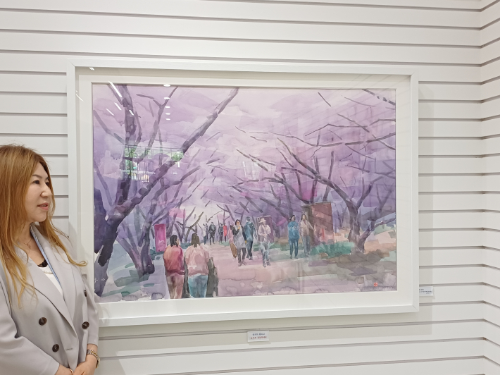 벚꽃길을 걷다, Watercolor on Paper, 50P(116.8✕80.3cm)