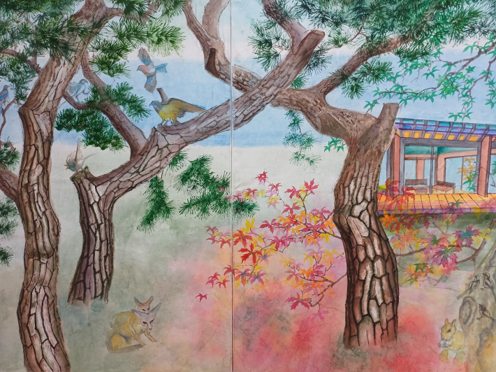 소나무 숲, 순지에 물감, 분채, 116.8✕161 cm, 2024