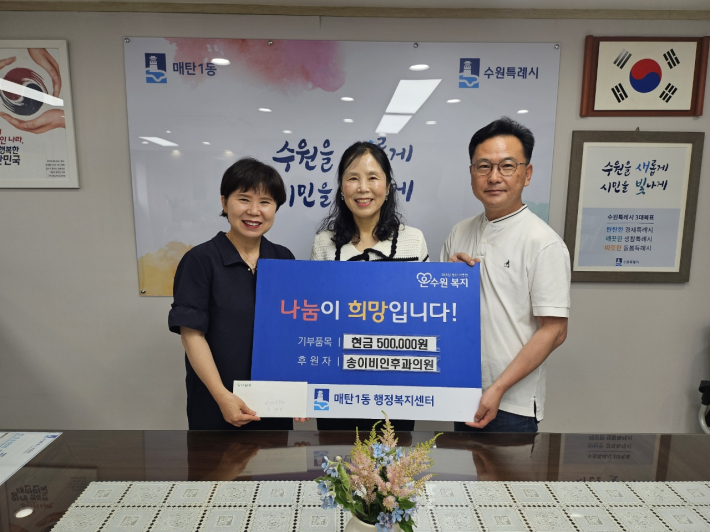 송이비인후과의원에서 매탄1동행정복지센터에 현금 50만원을 후원하였다