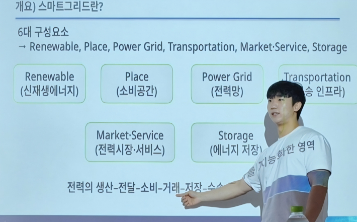 가천 대학교 전기공학과 정성엽 학생이 강의 중이다.