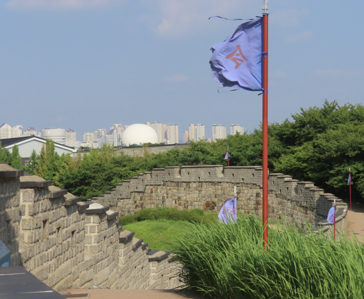 성곽에서 보이는 플라잉 수원의 일부